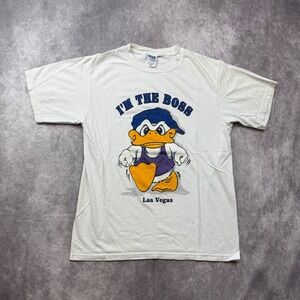 Vintage Anvil Las Vegas I'm The Boss Duck Graphic T-Shirt White Mens Medium